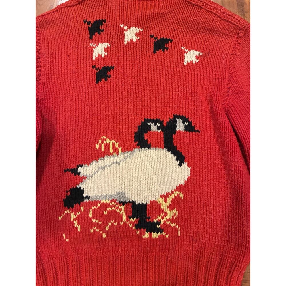 VINTAGE 50s Goose Cowichan 100% Wool Zip Cardigan Sweater Mary Maxim Red - Picture 13 of 16